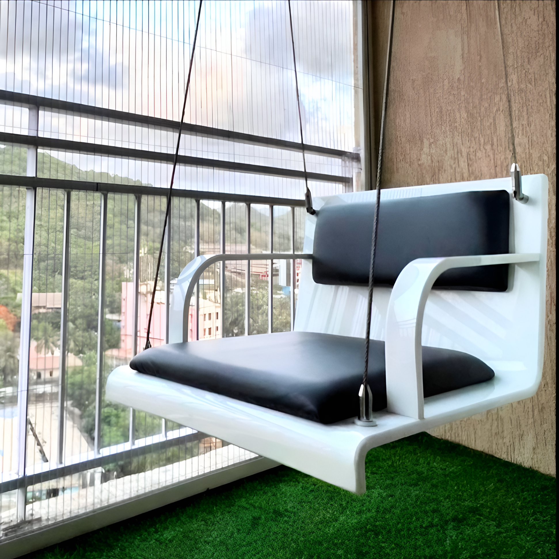 Single Seat Acrylic Swing With Back Seat Cushion
