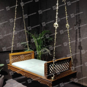 Elegant Wooden Hanging Swing Sofa with Cushioned Seat