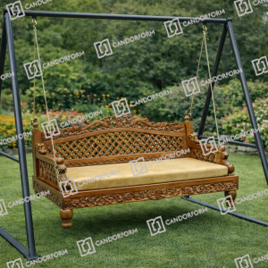 Ornately Carved Wooden Hanging Swing Sofa