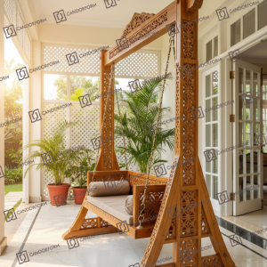 Ornately Carved Wooden Indoor Hanging Swing
