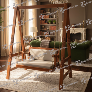 Minimalist Wooden Hanging Swing Sofa with Cushioned Seat