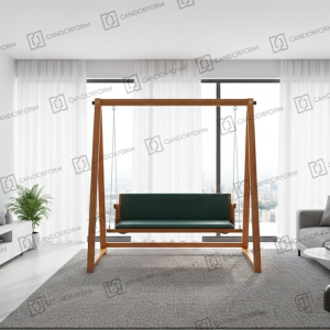Solid Wooden Swing Sofa with Teal Cushions