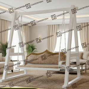 Elegant White Frame Indoor Wooden Swing Sofa