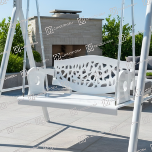 Modern White Frame Outdoor Swing Sofa with Decorative Backrest