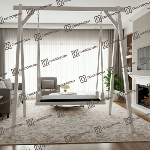 Modern Indoor Wooden Swing Sofa with White Frame
