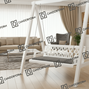 Elegant White Frame Indoor Swing Sofa with Decorative Backrest