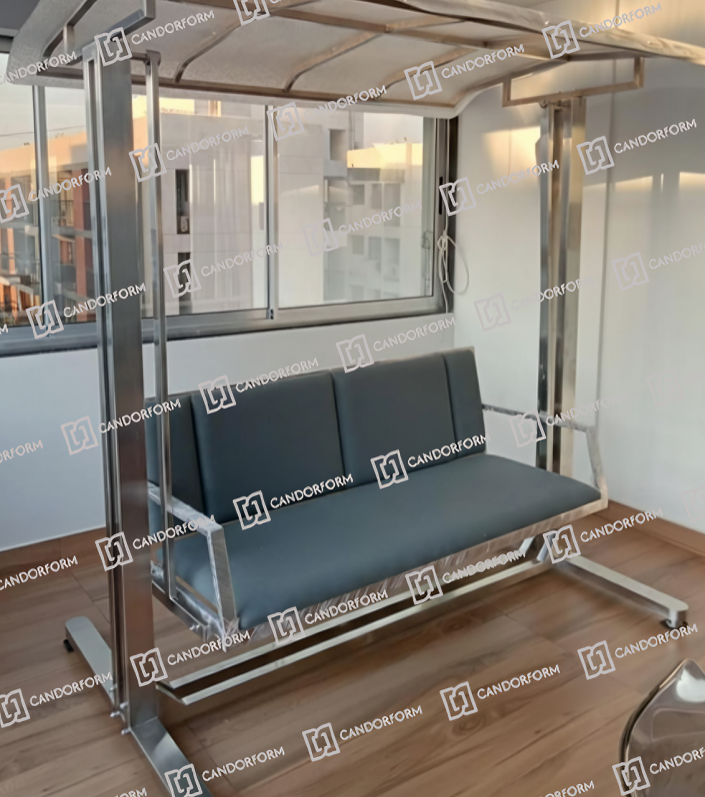 Modern Indoor Metal Swing Sofa with Grey Cushioned Seat