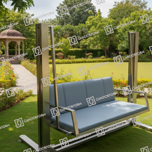 Modern Outdoor Metal Frame Swing Sofa in Garden Setting