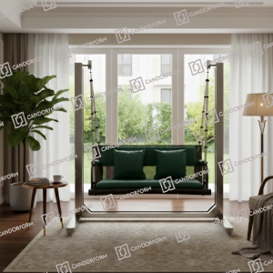 Modern Indoor Stainless Steel Swing Sofa with Green Cushions