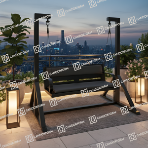 Modern Outdoor Balcony Swing Sofa with City Skyline View