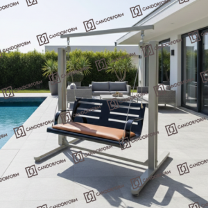 Modern Outdoor Wooden Swing Bench with Metal Frame