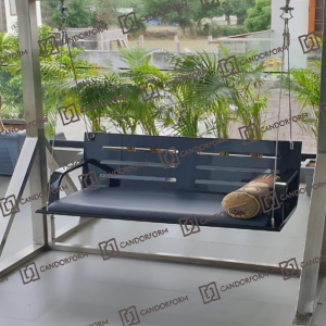 Modern Grey Metal Frame Outdoor Swing Bench