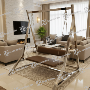 Modern Indoor Wooden Swing Sofa with Upholstered Seating